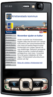 Förslag på hur Kristianstad kommuns mobilwebb kan komma att se ut.