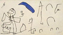 Personage och fågel framför månen, av Joan Miró.