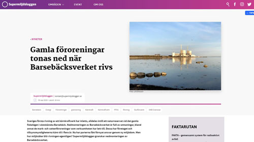 Barsebäcksverket granskas av Lill Eriksson, Supermiljöbloggen sept 2020.